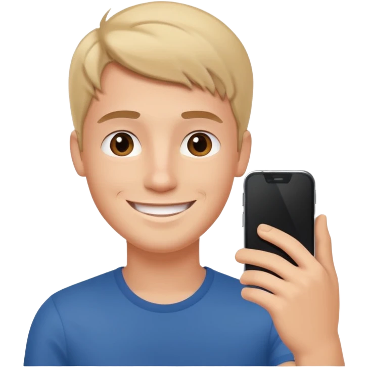 young manwith phone in histhand, happy, selfie style. @emoji emoji