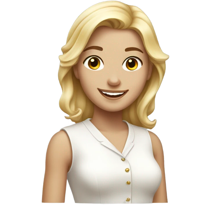 smiling girl with blonde hair classy white outfit freckle face emoji