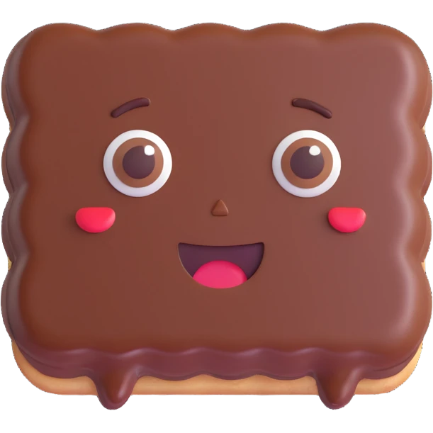 Rectangular chocolate mini pastry, palav mischievous eyes, tilted slightly, small grin, text above: "ПАСТИЧКА", chibi style, Twitch emoji style, transparent background, colorful

 emoji