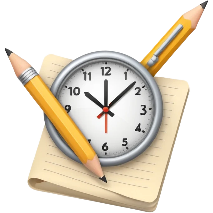 minimalistic emoji-style icon for 'Task 1' of a writing test, featuring a pencil and a document, with a subtle clock or timer to suggest a 20-minute time limit, clean, modern, educational emoji