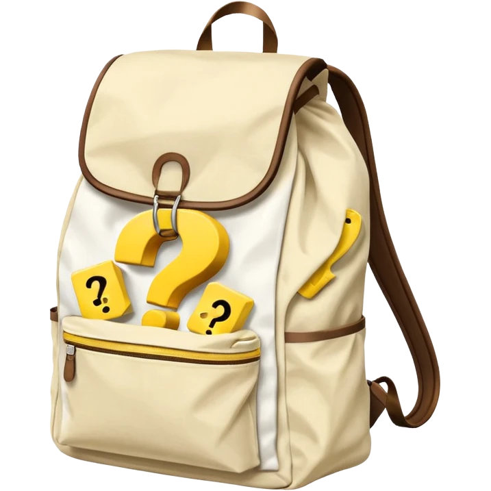 crumbled White backpack with yellow questions mark boxes stuffed in it emoji