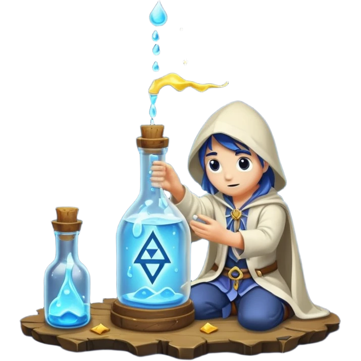 human rune alchemist catching dripping moonlight in bottle emoji