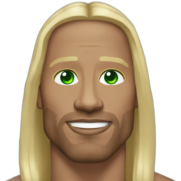Dwayne Johnson with a White girl green eyes ans very long dark blond hair emoji