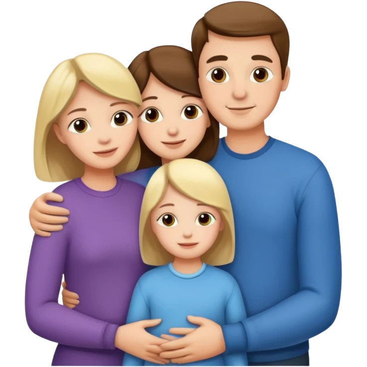 cute family, 2 parents and 2 children hugging emoji