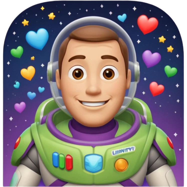 Buzz Lightyear saying  "I Love You until Infinity and beyond!!" emoji