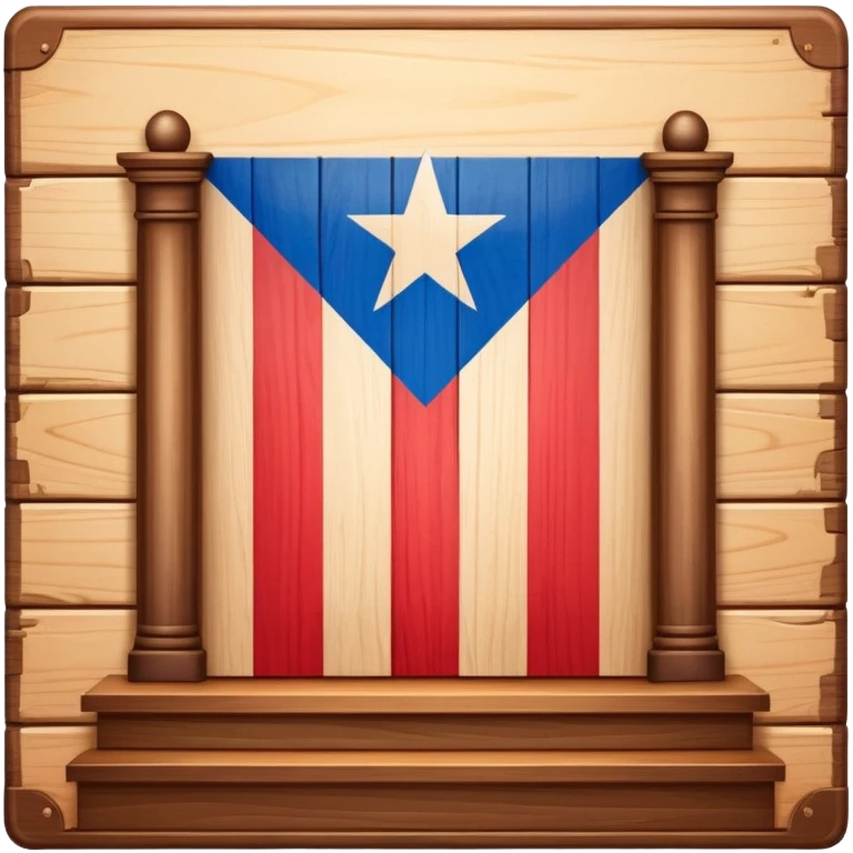 Timeless book icon with Puerto Rican flag design, wooden theater stage symbol, warm parchment and wood textures, gentle luminous aura, representing the history of Puerto Rican scenic design legacy emoji