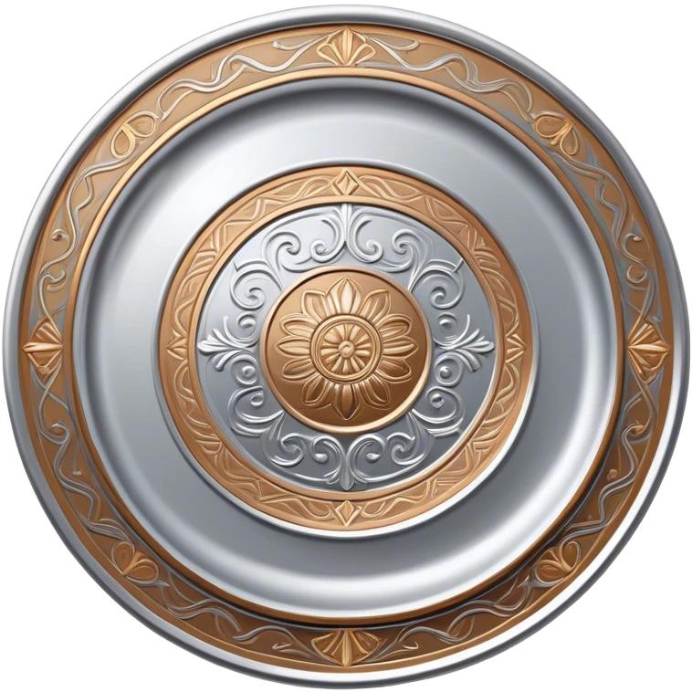 Silver and bronze painting icon, hand-painted silver and bronze objects such as plates or decorative pieces, intricate designs with enamel paints, visible fine paintbrush and metal surface, shining metallic finishes, no finished artwork, just the painting process, minimalistic style, clean lines, transparent background. emoji