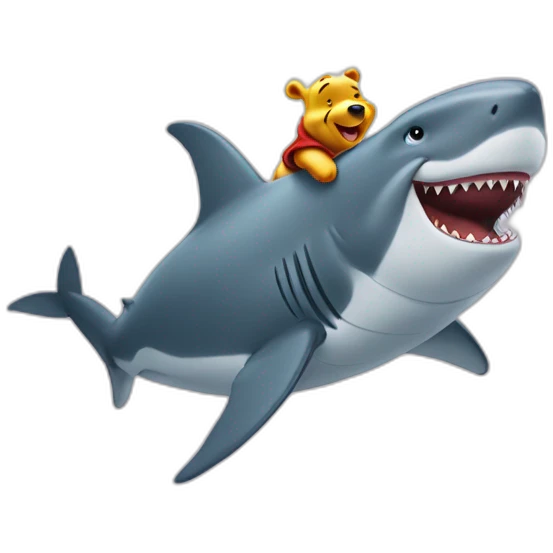 smirking winnie the pooh on a shark emoji