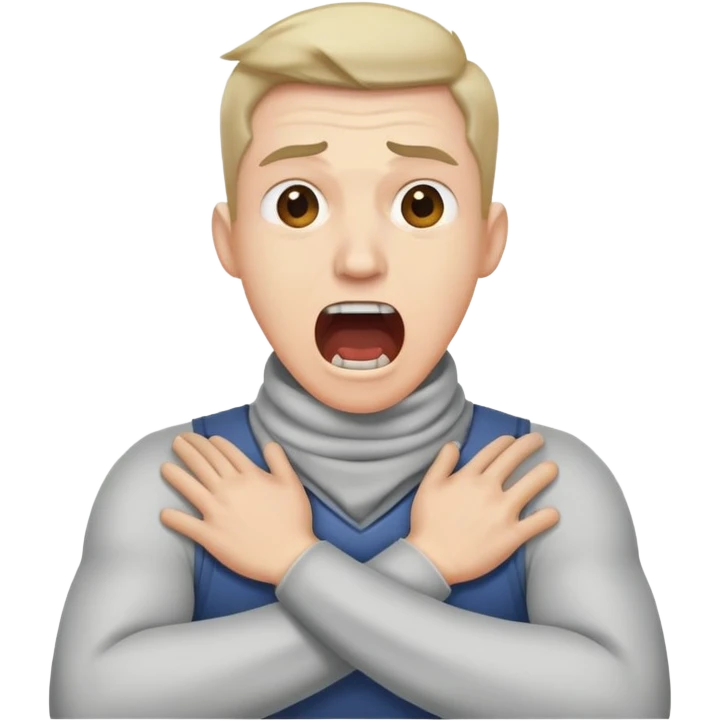 Crossed arm over neck screaming man emoji