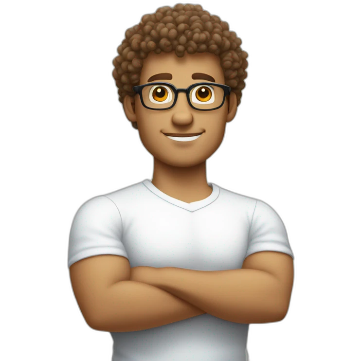 Curly haired version of Mr Clean arms crossed with glasses emoji
