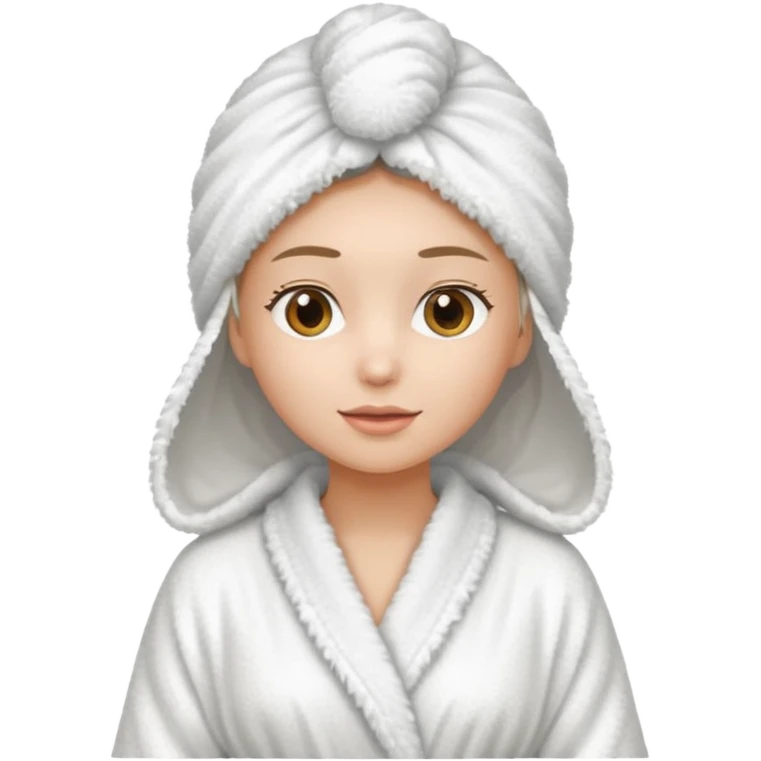 Women wearing shower robe an their hair with towel on head emoji