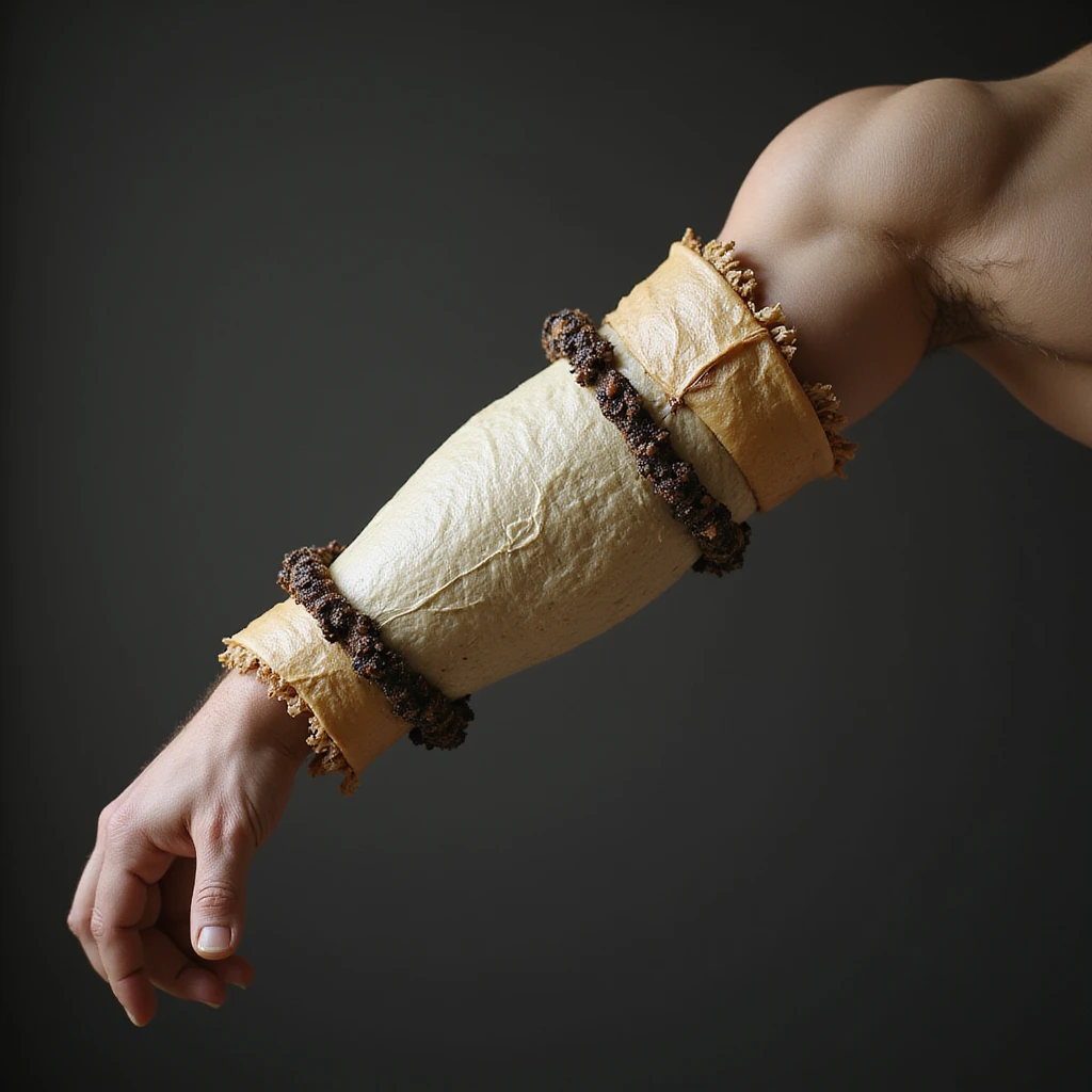 a regular muscular arm with tefillin wrapped around it, realistic style emoji