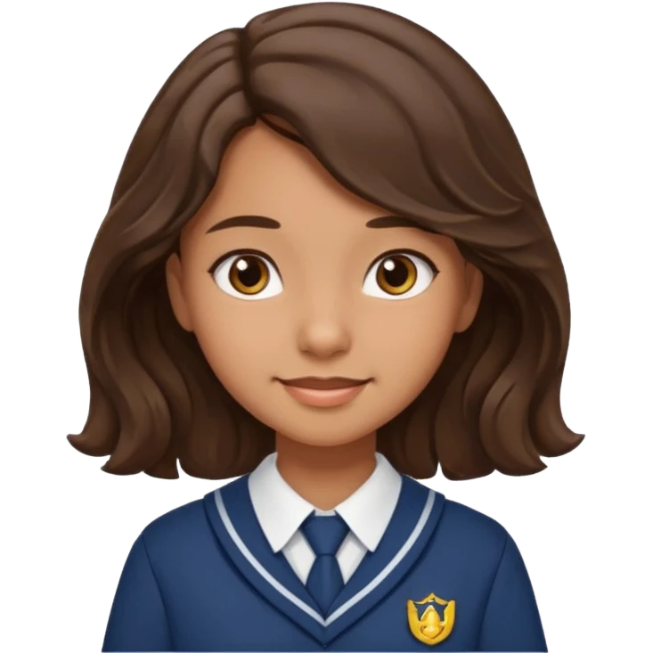 Quiero a una persona morena no tan morena , que sea una adolescente , que lleve uniforme escolar , con un pelo ondulado pero que sea negro castaño,pero no regido , pero que tenga una sonrisa suave, pero que este con un fondo blanco. Pero no tan ondulado tirando para liso y un poco largo emoji