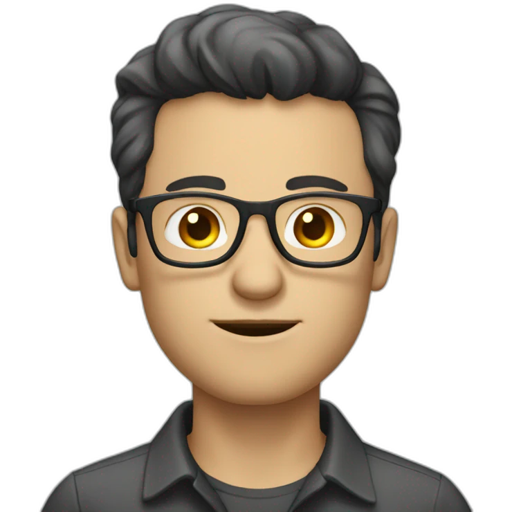 white man with dark hair, shirt and glasses talking emoji
