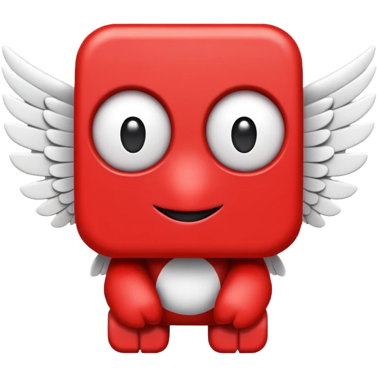 A blocky red creature with white wings and question marks on its eyes. emoji