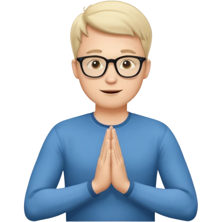 A white Man doing namaste with wearing specs emoji