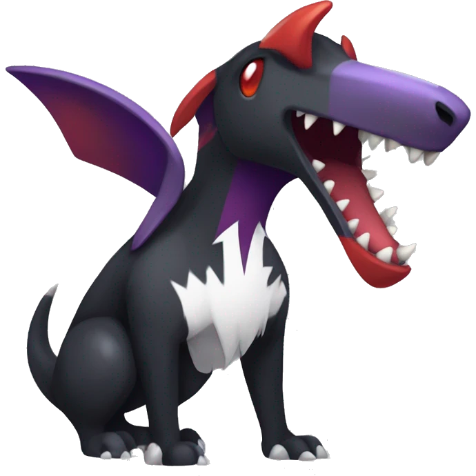 Black Cool Edgy Nargacuga-Houndoom-Garchomp-Noivern Fakémon  with White and Red and purple and black Edgy markings emoji