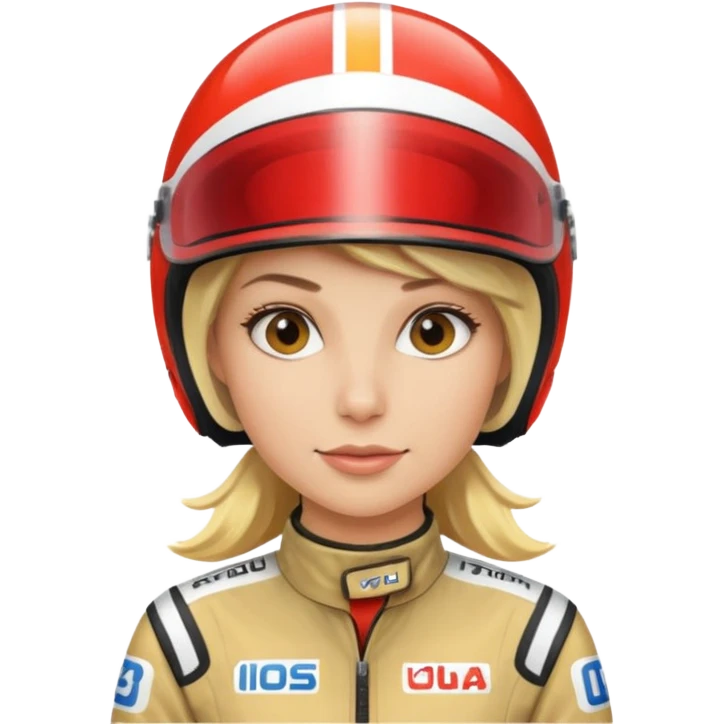blonde woman with racing outfit emoji