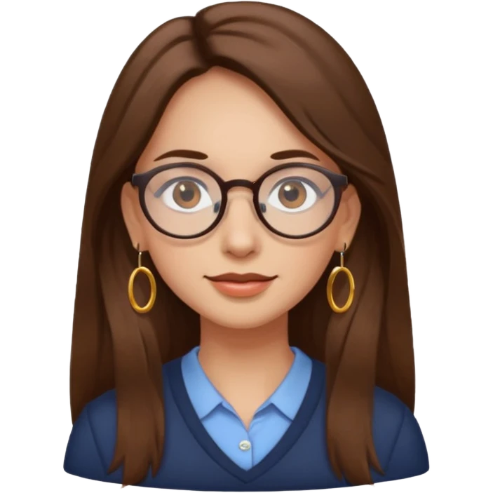 Women brown eye and brown long hair with glasses and circle earing emoji