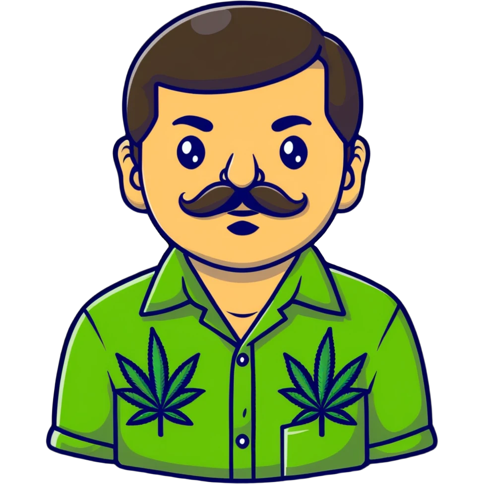 Mexican drug lord El Chapo with mustache and cannabis leaf patterned shirt emoji