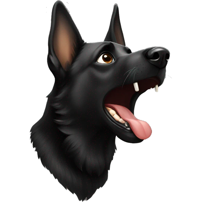 A black German shepherd barking emoji