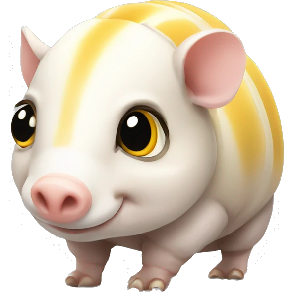 White chubby armadillo pig with yellow and black spots and cute flat face wide set eyes emoji