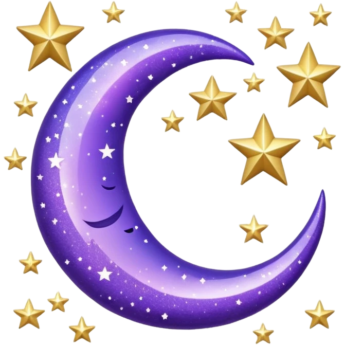 Beautiful sparkly glittery shiny pretty Violet crescent and stars scenery aesthetic decorations emoji