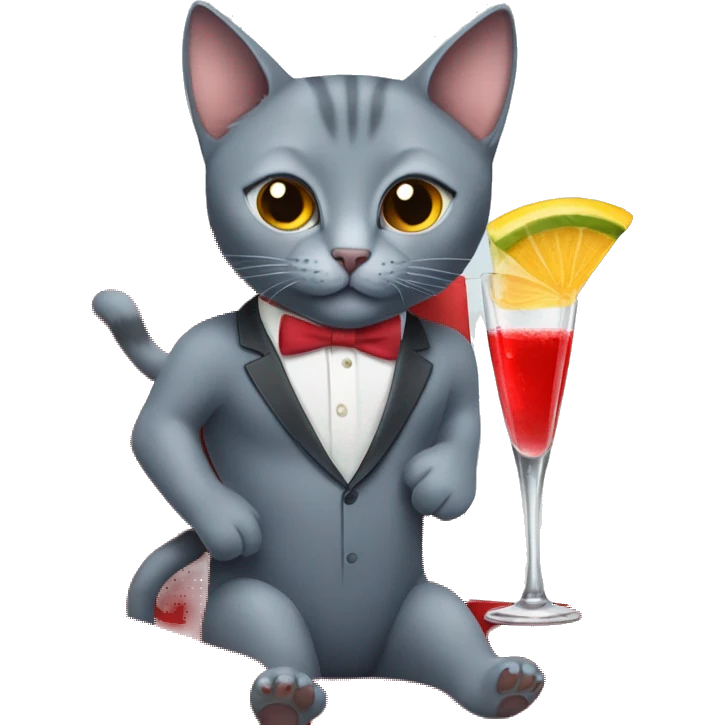 Russian blue cat wearing a red swimsuit drinking a martini and driving a Lamborghini  emoji