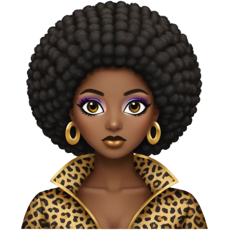 dark skin baddie,pretty makeup, black eyeliner, afro hair emoji
