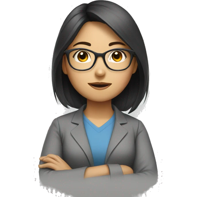 Asian girl wearing glasses working hard emoji