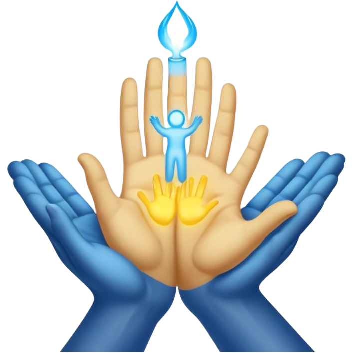a normal hand being held by 2 hands, a glowing blue hand and a glowing yellow hand souls... hope and comfort from the past and futur emoji