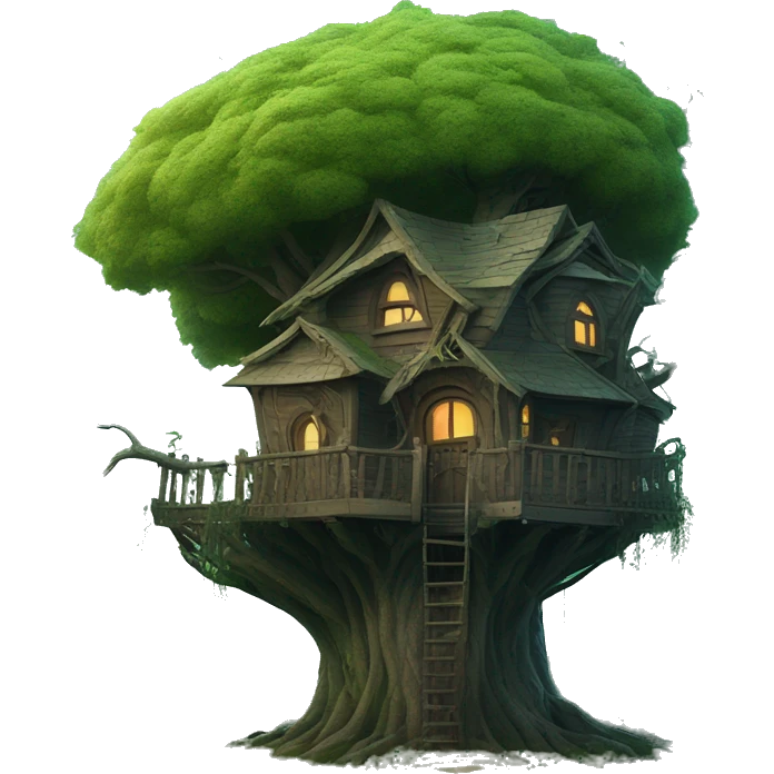 Fantasy haunted tree house in an overgrown cottage with a futuristic twist  emoji