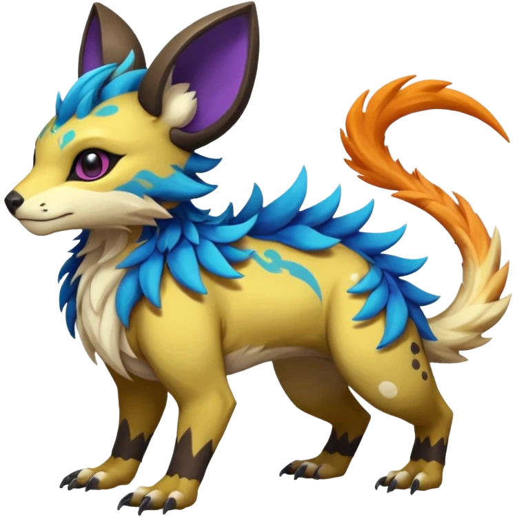 Rare realistic exotic cute epic pretty beautiful handsome gorgeous aesthetic colorful vibrant Vernid-Protogen-Primagen-Wickerbeast-species-Fakemon-creature by LiLaiRa, random markings, tufted ears, full body emoji