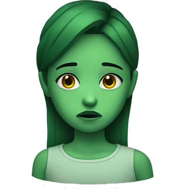 sad girl with green face emoji