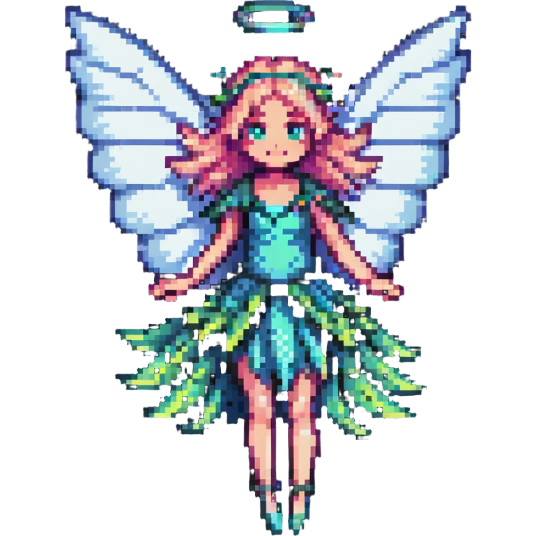 pixel art fairy with translucent wings, flying, whimsical emoji