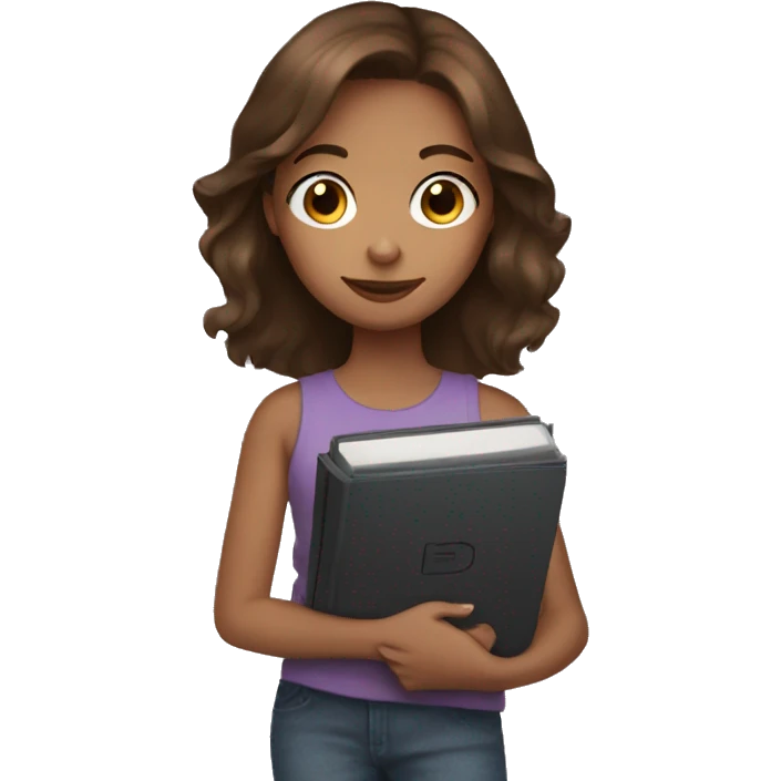 girl brown hair holding a kindle emoji