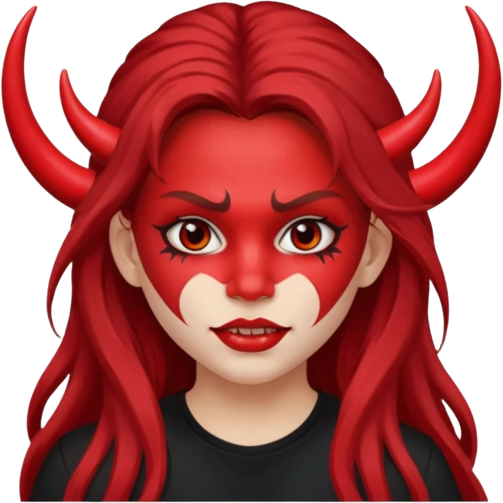 a long-haired red face paint devil girl with shirt emoji
