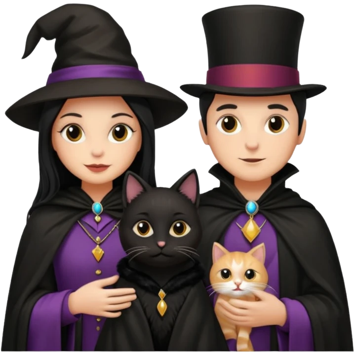 magician couple and their pet cat emoji
