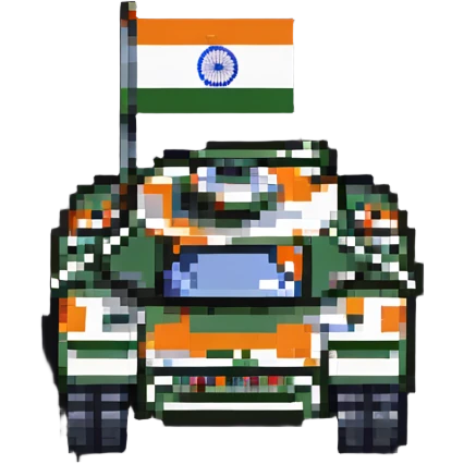 Indian Arjun battle tank with Indian flag colors in pixel art emoji