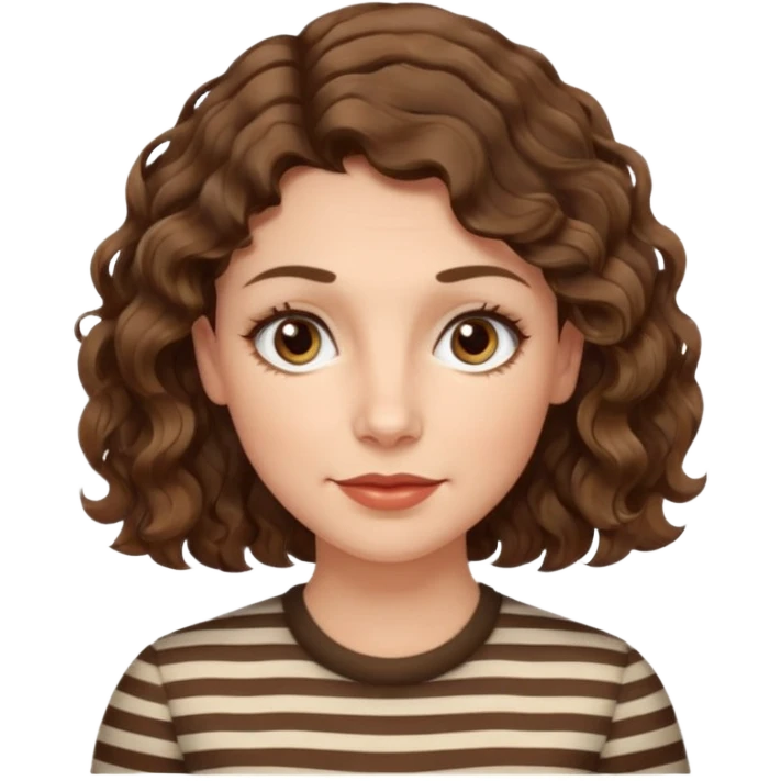 fair-skinned caucasian woman, 40s, chin-length wavy/curly/unruly brown-ish hair with a few white stripes, hazel eyes emoji