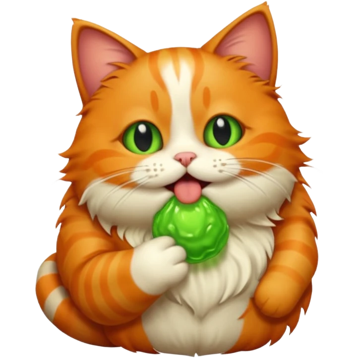A ginger cat burps green burps emoji