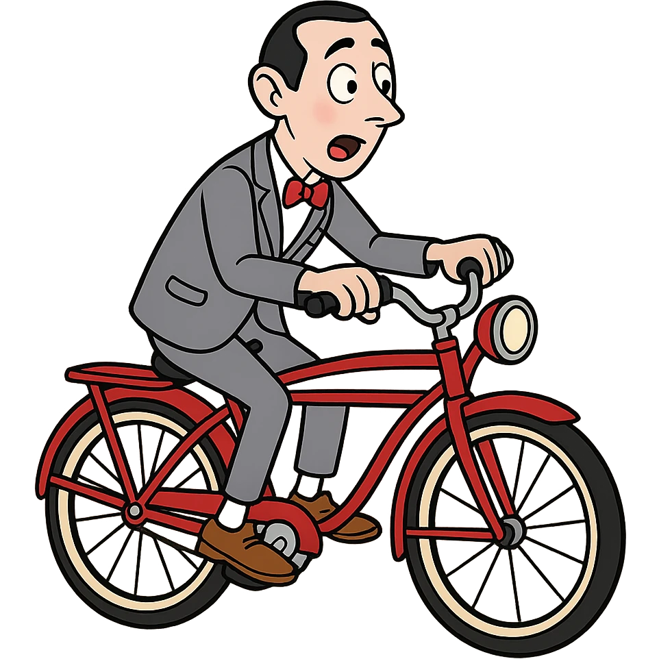 flat toon style Pee-wee Herman on a red bicycle emoji