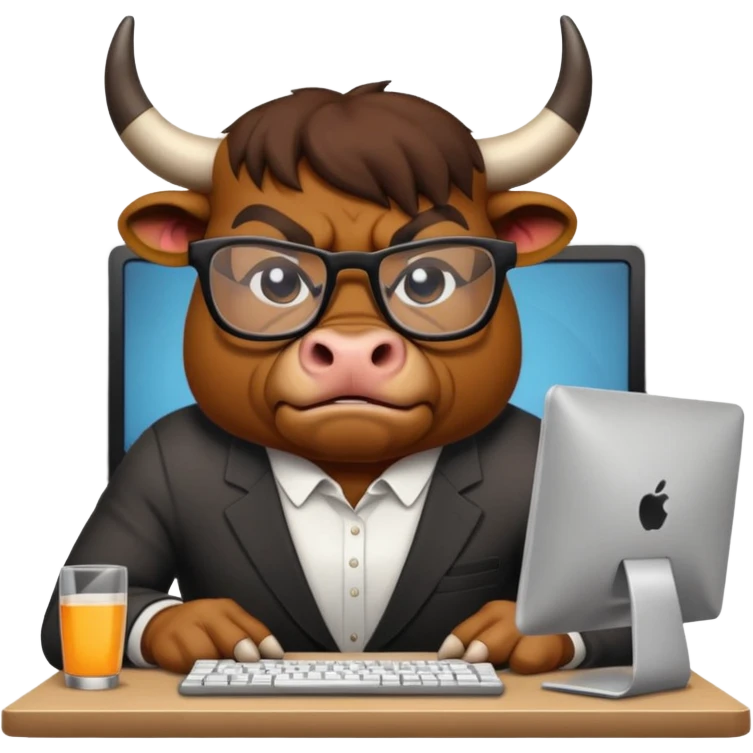 un toro seduto davanti al pc che impreca emoji