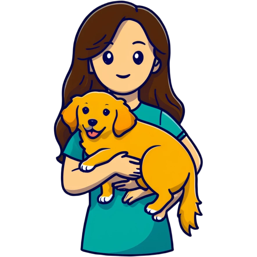 woman with long brown hair holding a golden retriever dog in her arms emoji