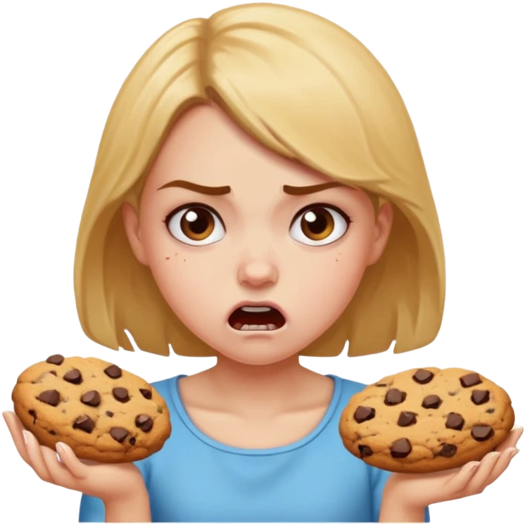 Angry girl that’s eating a lot of cookies emoji