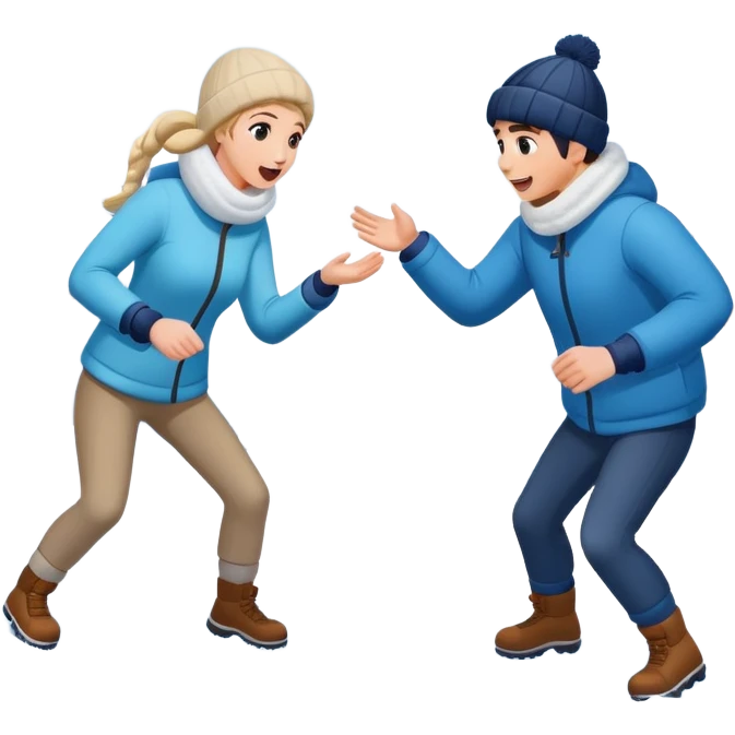 two people playing a snowball fight, simple, expressive faces, winter theme emoji