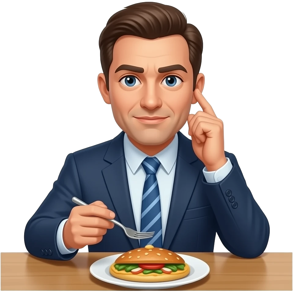 Un homme qui écoute des personnes débattre avec attention en mangeant des ships emoji