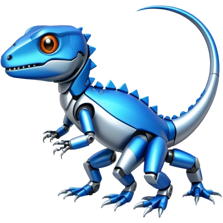 robotic lizard with shiny metallic body, expressive face, simple and bold design emoji