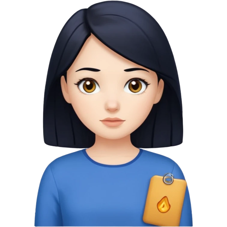 Create a white girl, with black hair, hazel eyes, blue blouse.    emoji