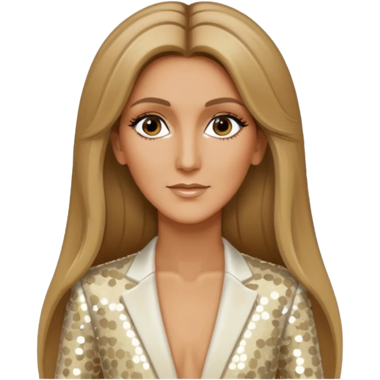 Celine Dion with long dark blonde hair, ivory sequin outfit emoji